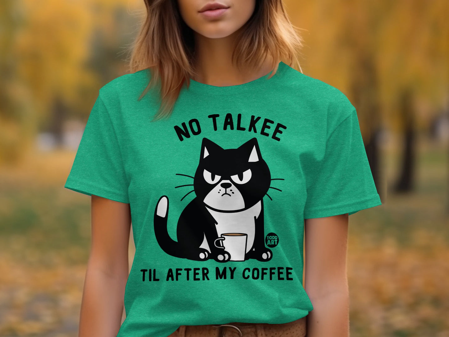 No Talkee Til After My Coffee Funny Cat T-Shirt