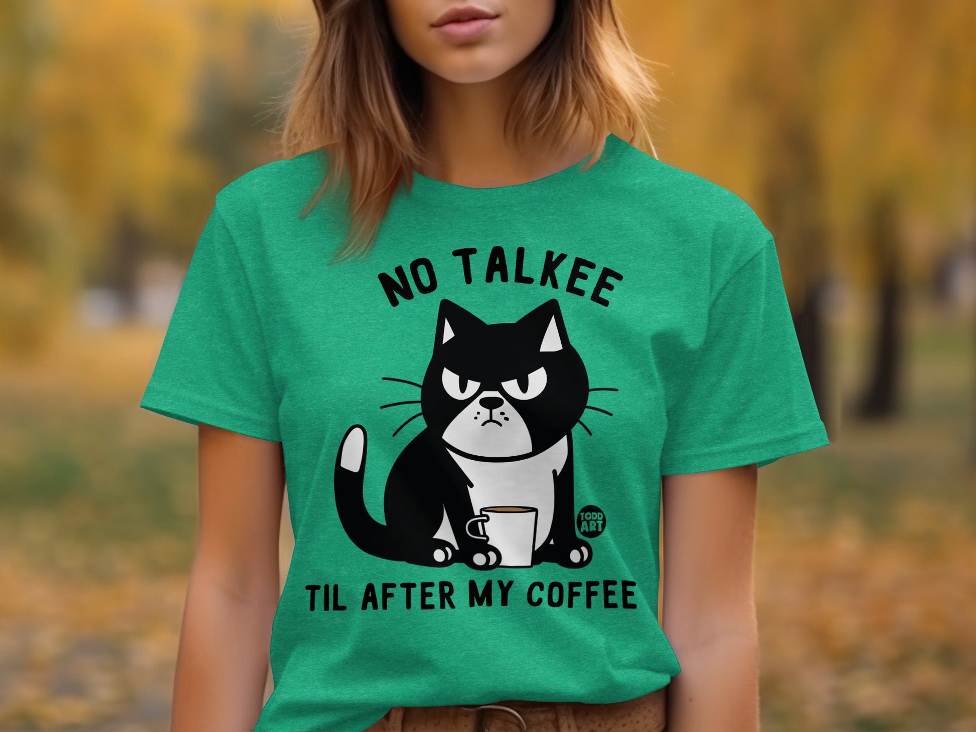 No Talkee Til After My Coffee Funny Cat T-Shirt