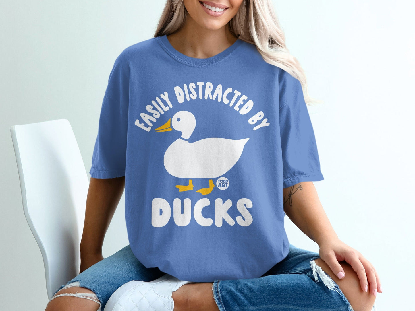 'Easily Distracted By Ducks Blue Graphic T-shirt'