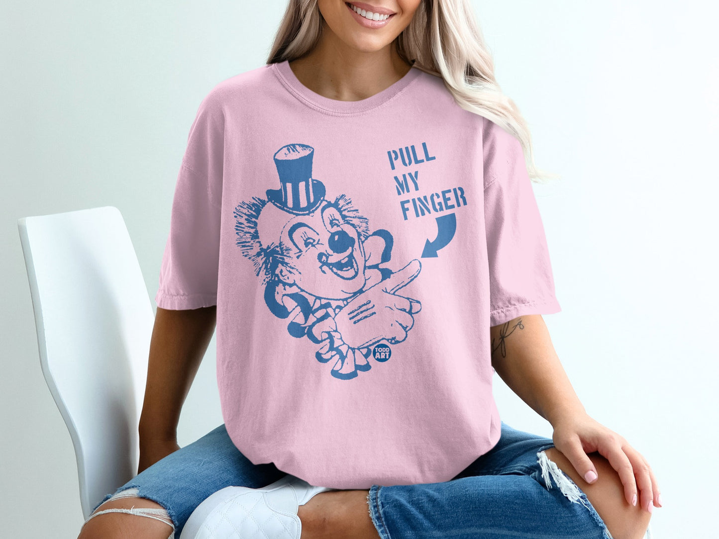 Humorous Clown Pull My Finger Design Pink product type