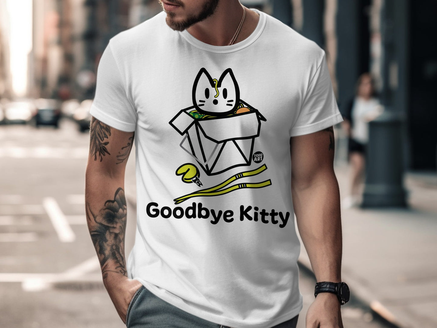 Funny Goodbye Kitty T-shirt with Unique Box Design