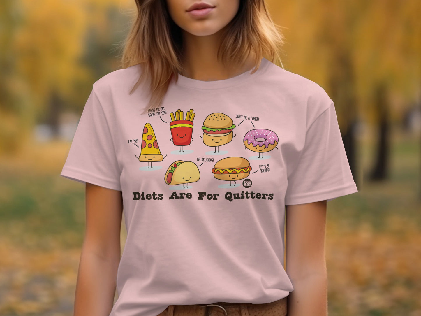 Funny Cartoon Food Characters Diets Are For Quitters Tee