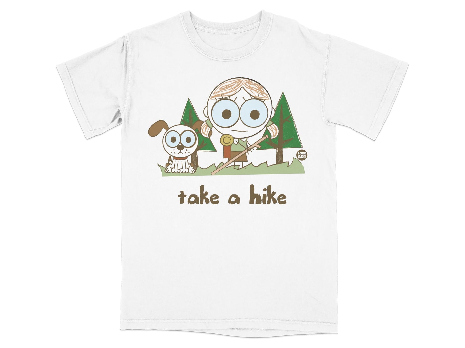 Take A Hike Cartoon Character and Dog T-Shirt