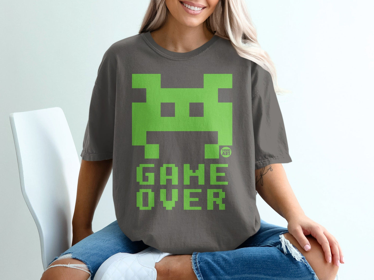 Game Over Graphic Tee with Pixel Green Design