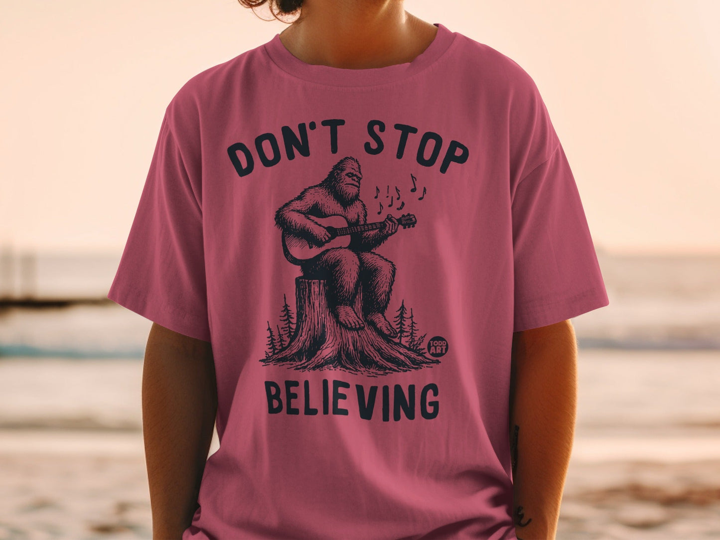 Don't Stop Believing Sasquatch Illustration T-shirt