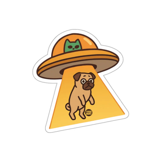 Abducted Pug Art With Alien UFO And Cat Pilot sticker