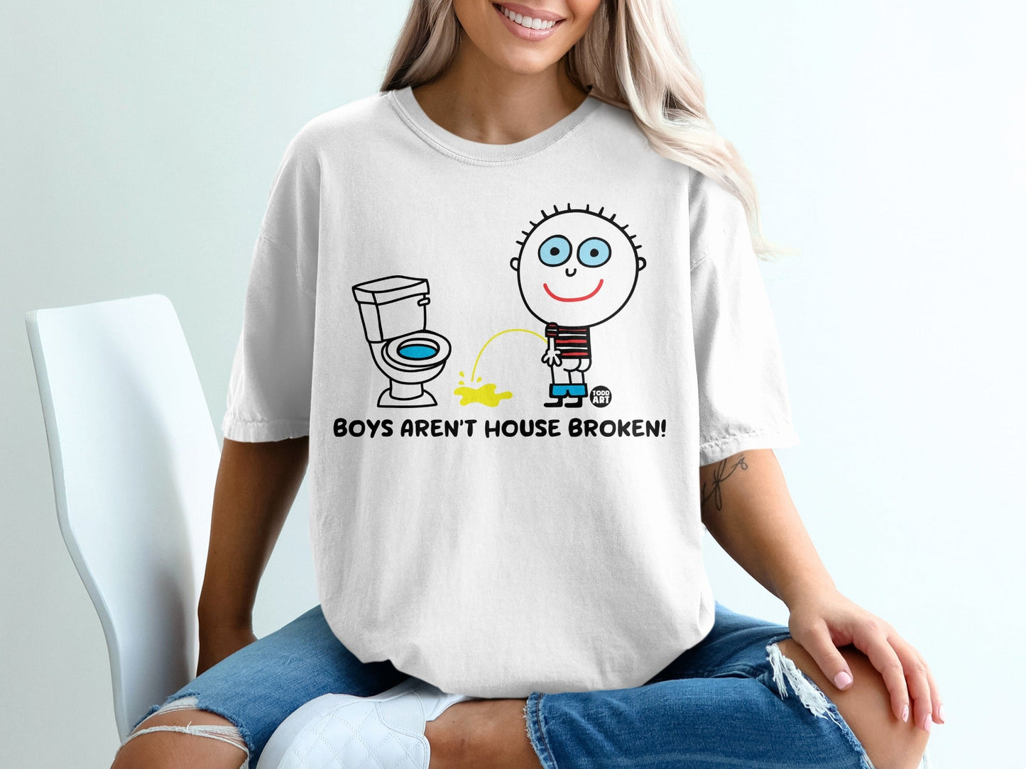 Boys Aren't House Broken Funny Cartoon Graphic Shirt