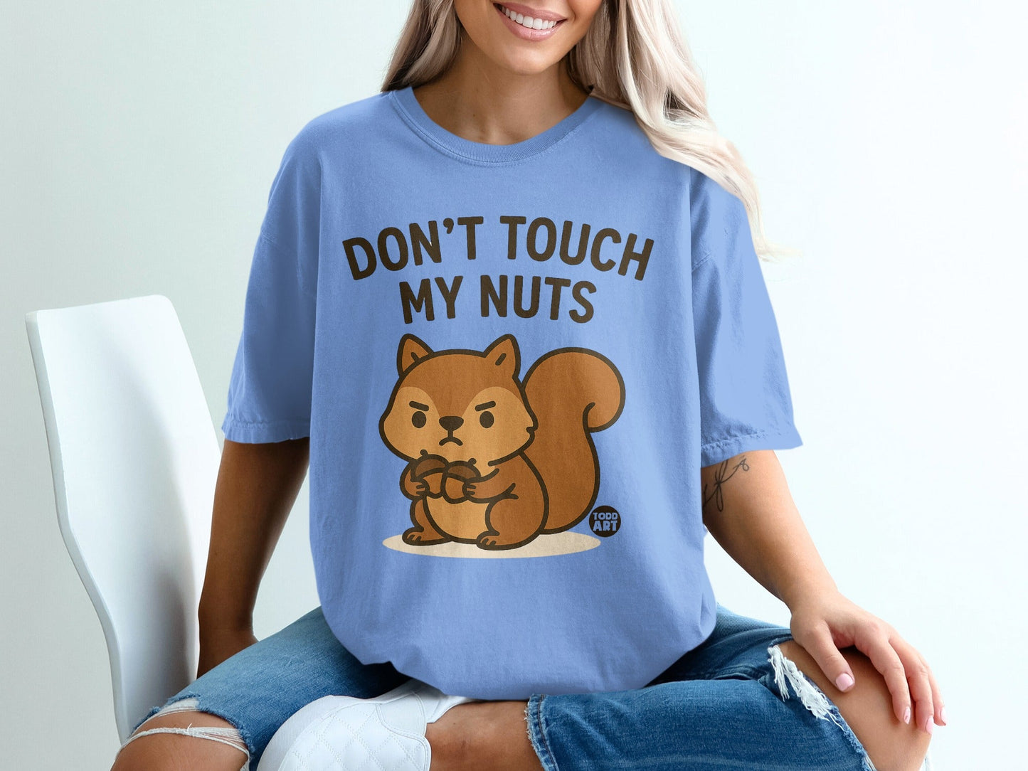 Funny Grumpy Squirrel T-Shirts, Don't Touch My Nuts Shirt, Cute Animal Pun Tee, Humorous Acorn Lover Gift T-Shirts, Sarcastic Forest