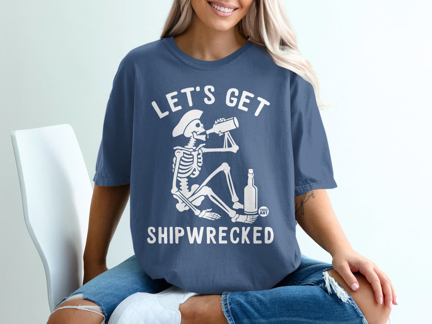 Let's Get Shipwrecked Skeleton Drinking T-Shirt