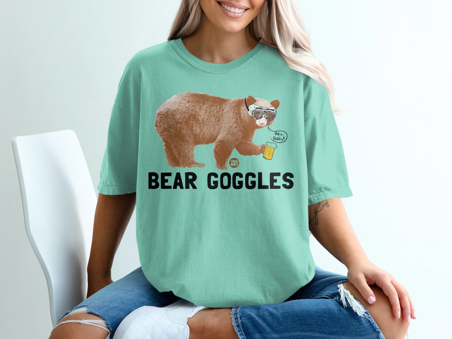Humorous Bear Goggles Graphic Tee Shirt