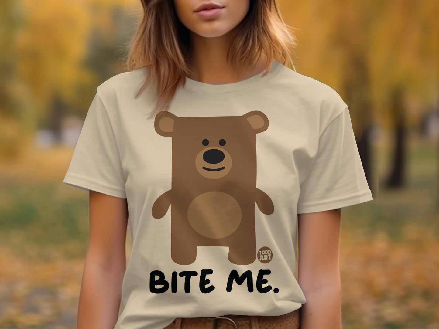 Cute Bear Graphic Tee with Bite Me Slogan Shirt