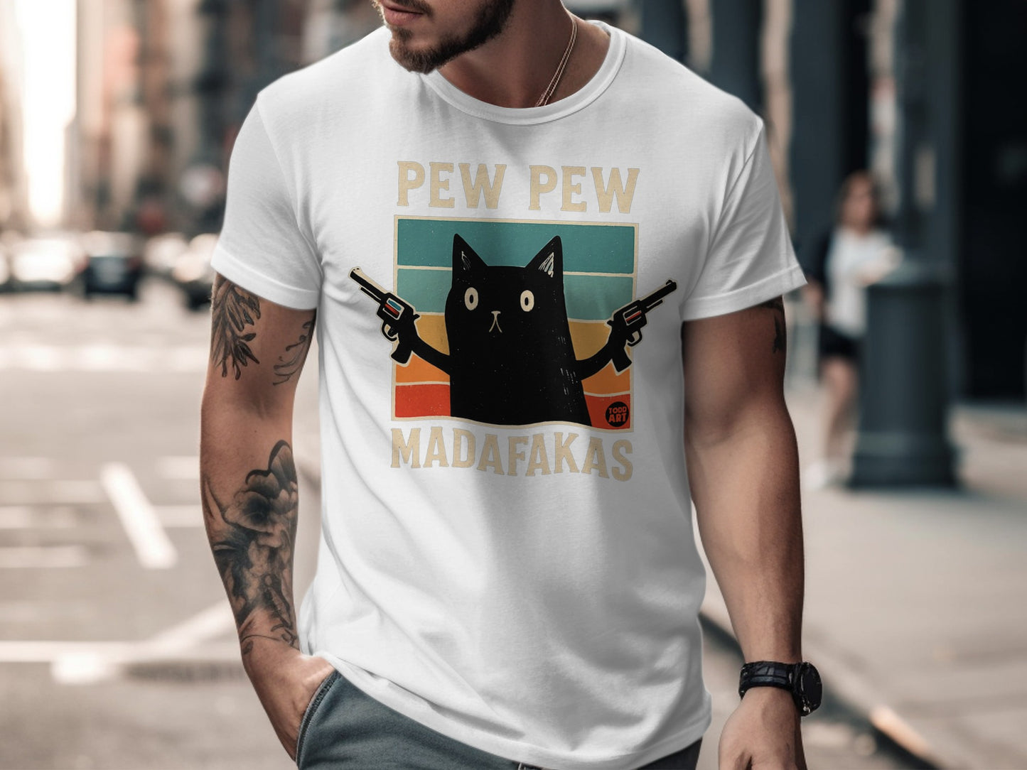 Funny Cat Pew Pew Madafakas Graphic T-Shirt