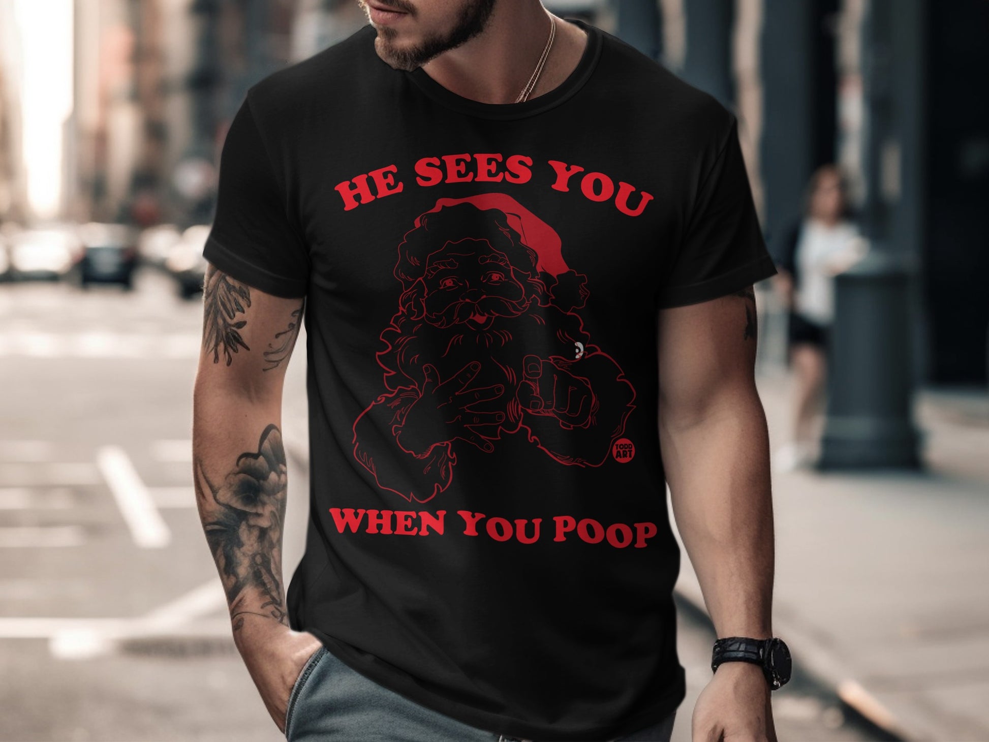 He Sees You When You Poop Santa Claus Humor Shirt