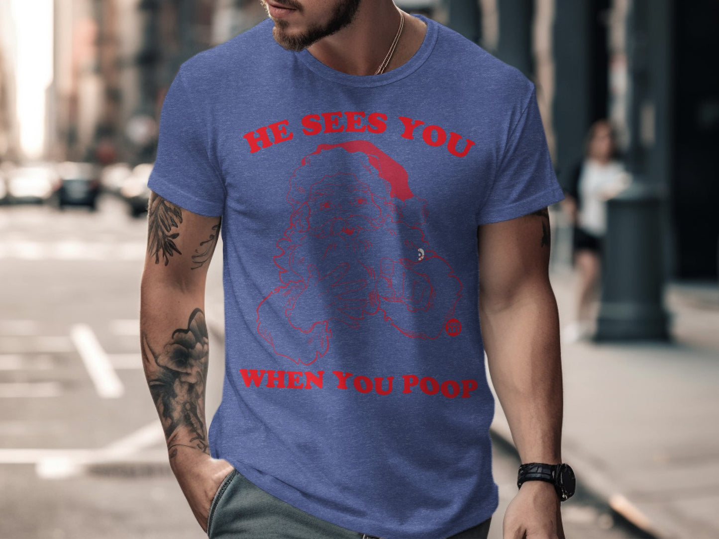 He Sees You When You Poop Funny Santa T-Shirt