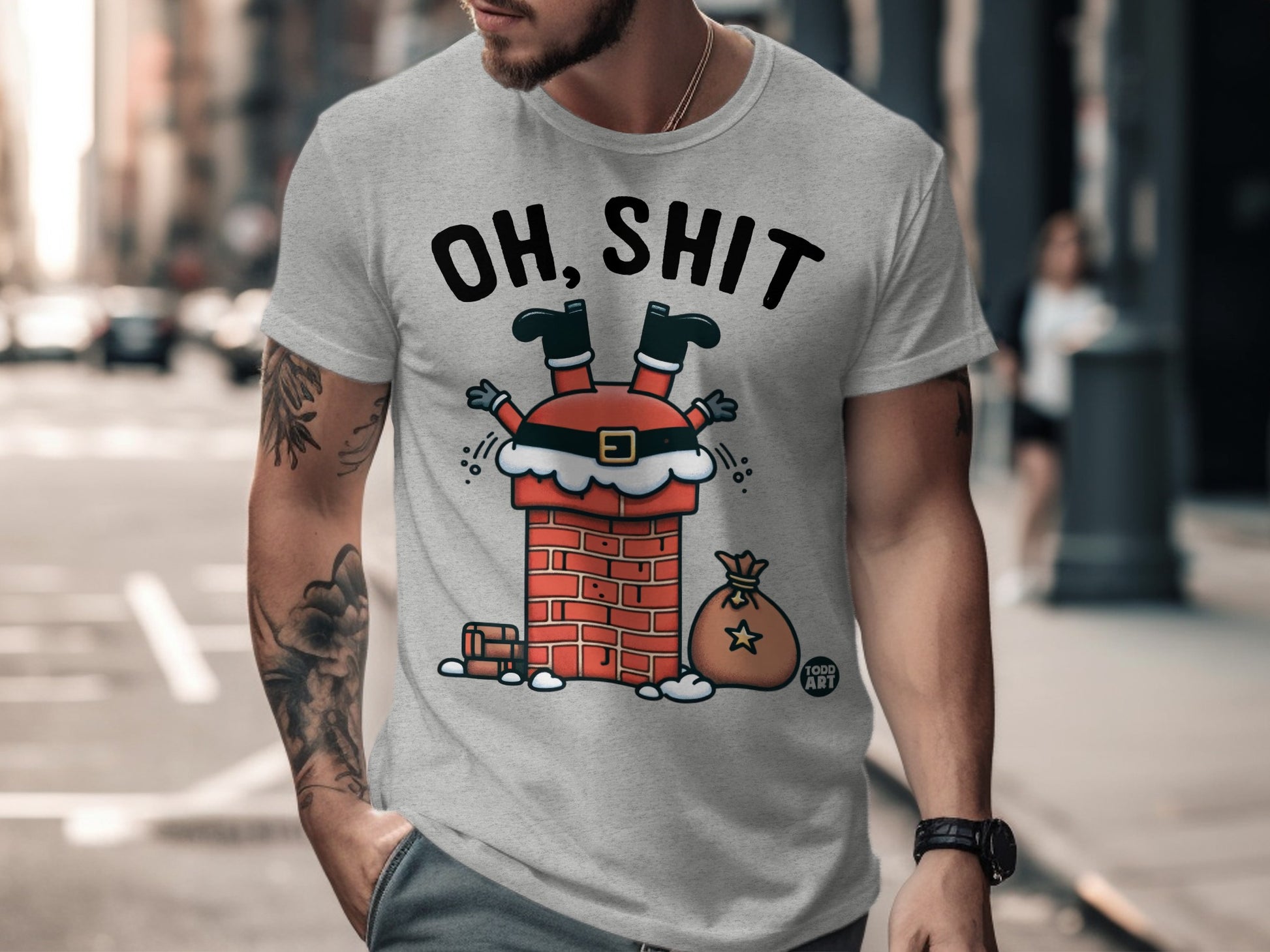 Oh Shit Santa Claus Stuck in Chimney T-shirt