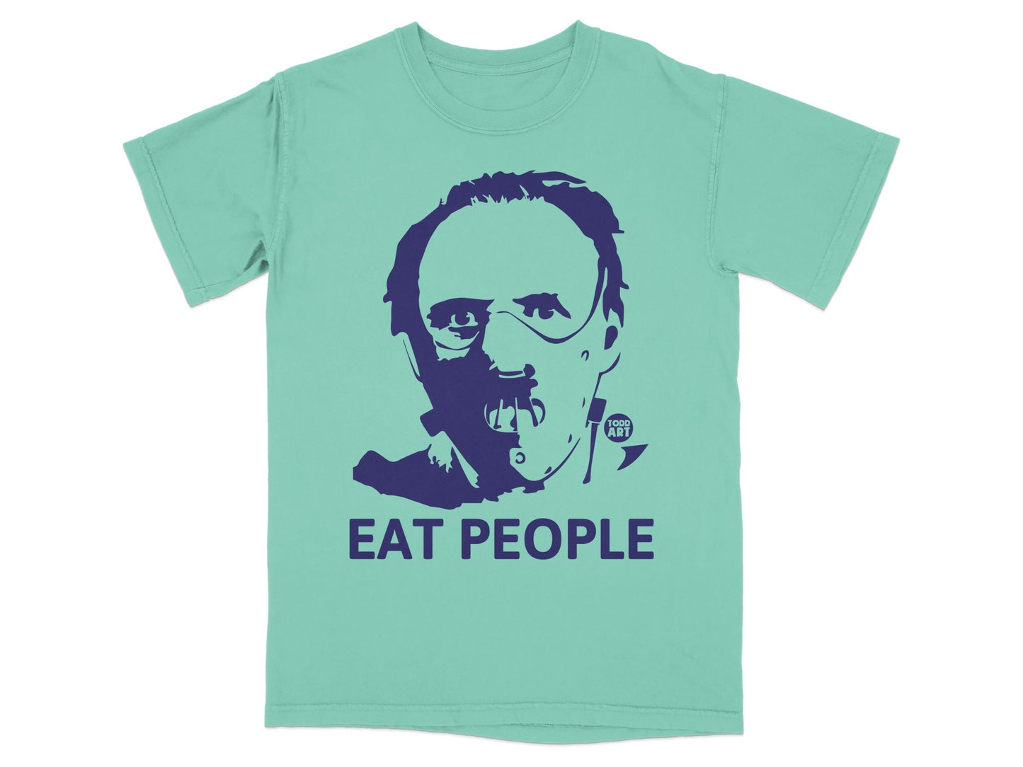 T-shirt with a blue graphic of Hannibal Lecter and the words "EAT PEOPLE".
