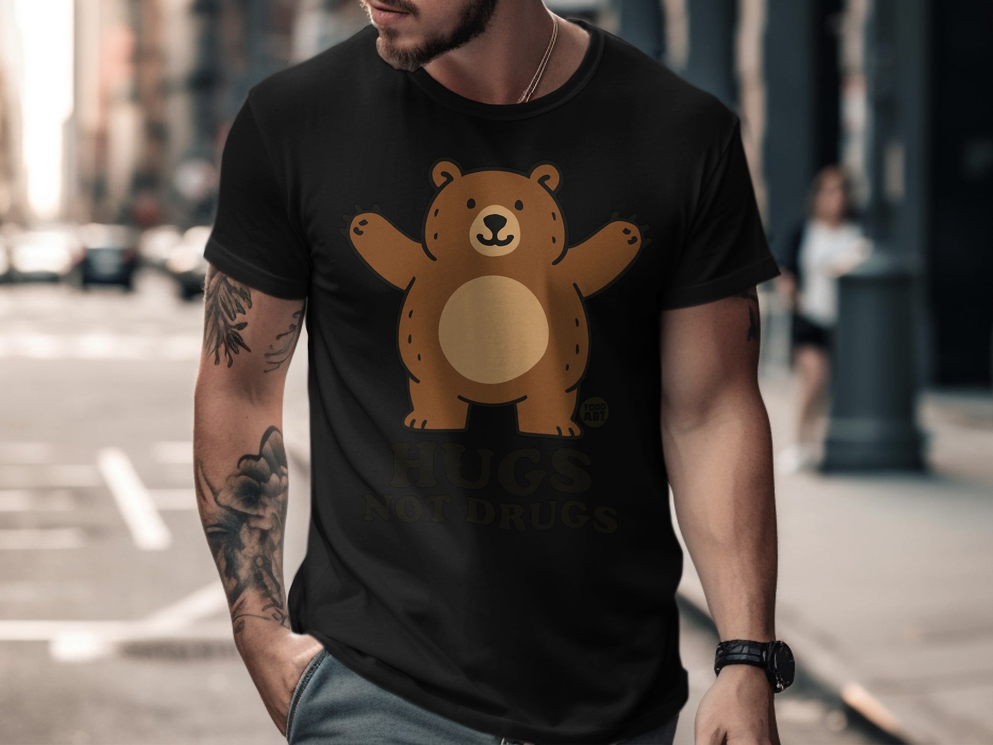 Hugs Not Drugs Cute Bear Design T-Shirt
