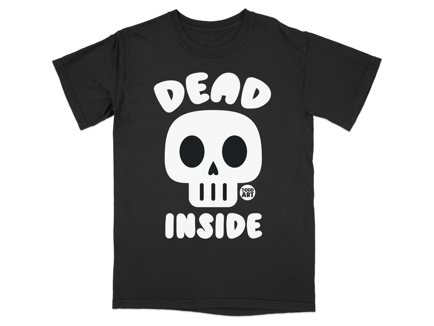 Black t-shirt with "DEAD INSIDE" in white text and a skull graphic.