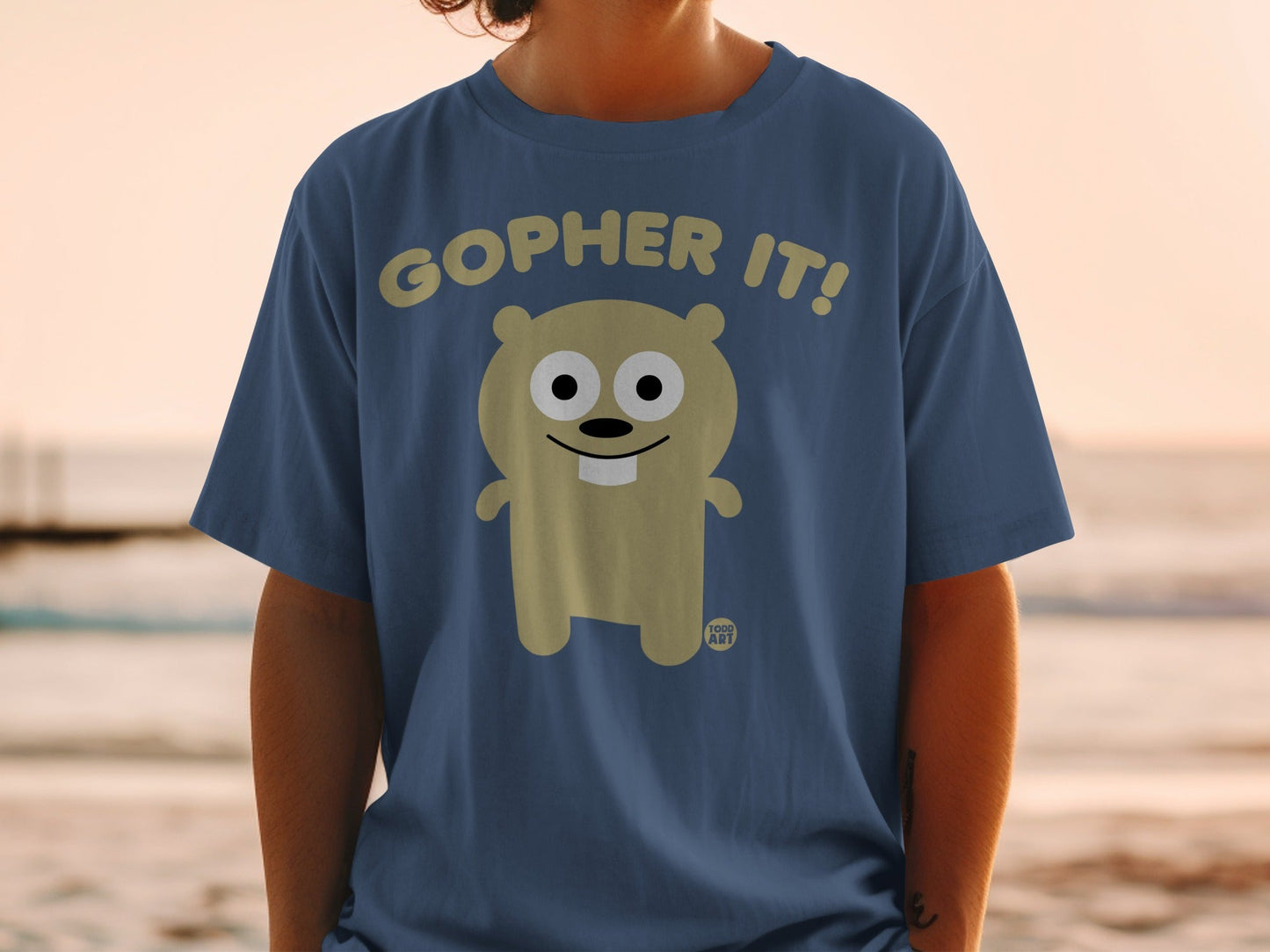 Blue T-Shirt with Cute Gopher It Cartoon Design
