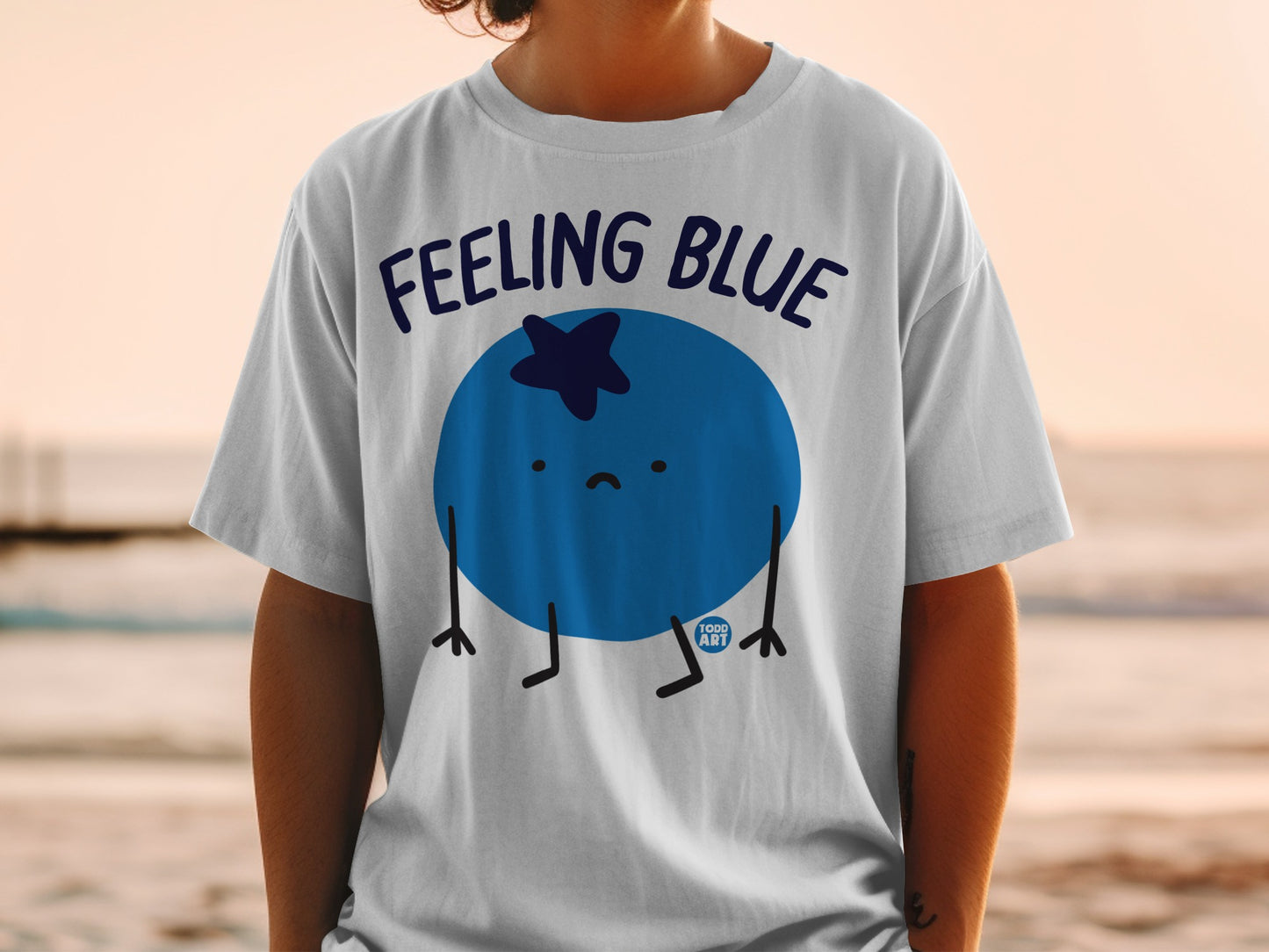 FEELING BLUE Blueberry Character Sad Design T-shirt
