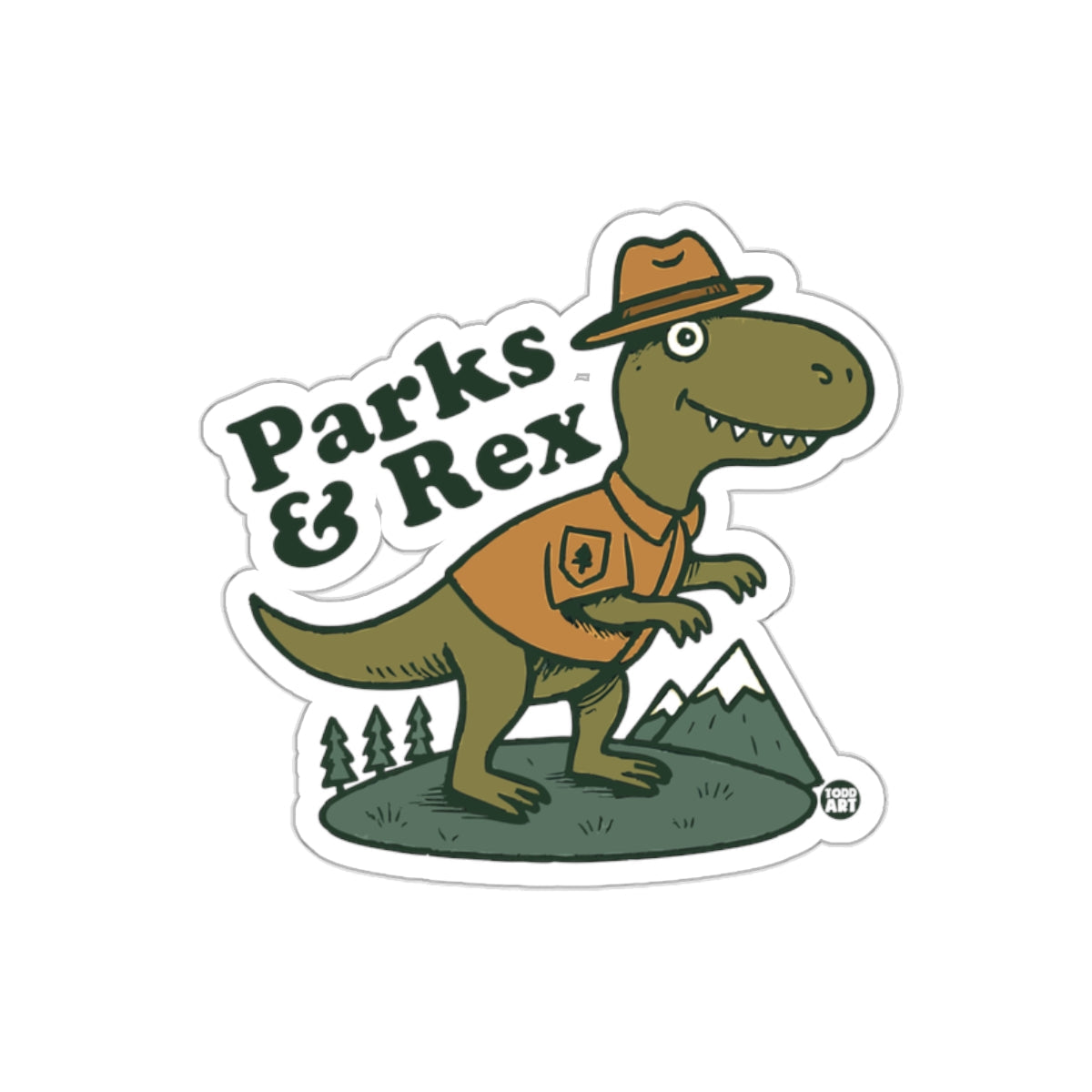 Parks and Rex Dinosaur with Hat and Badge Sticker