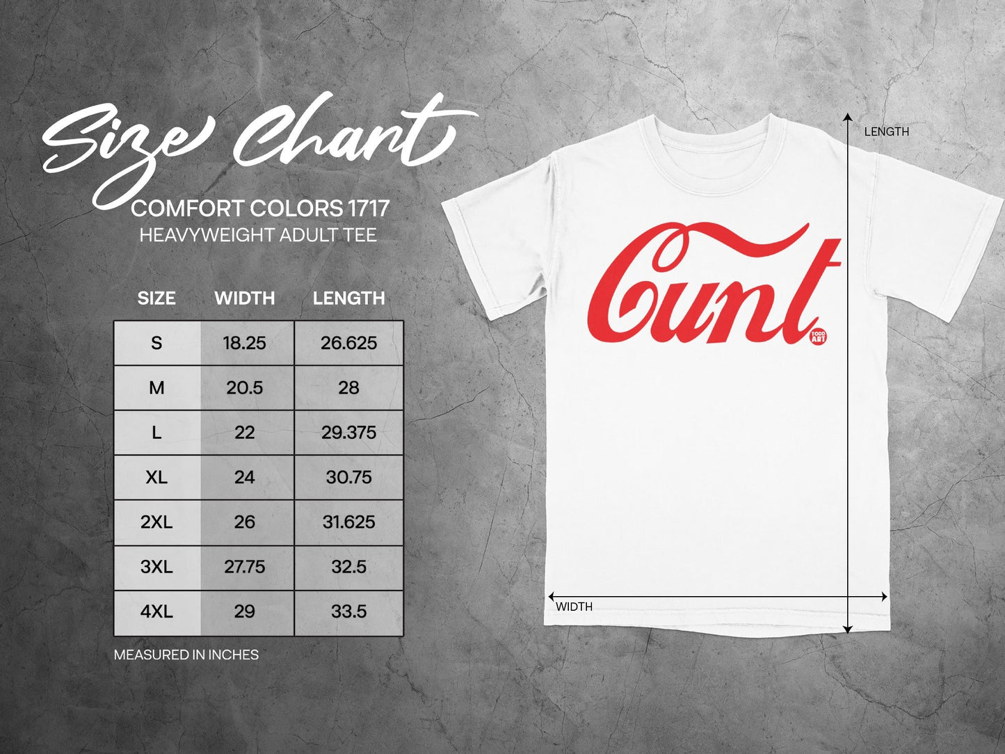 Comfort Colors 1717 Size Chart Heavyweight Adult Tee