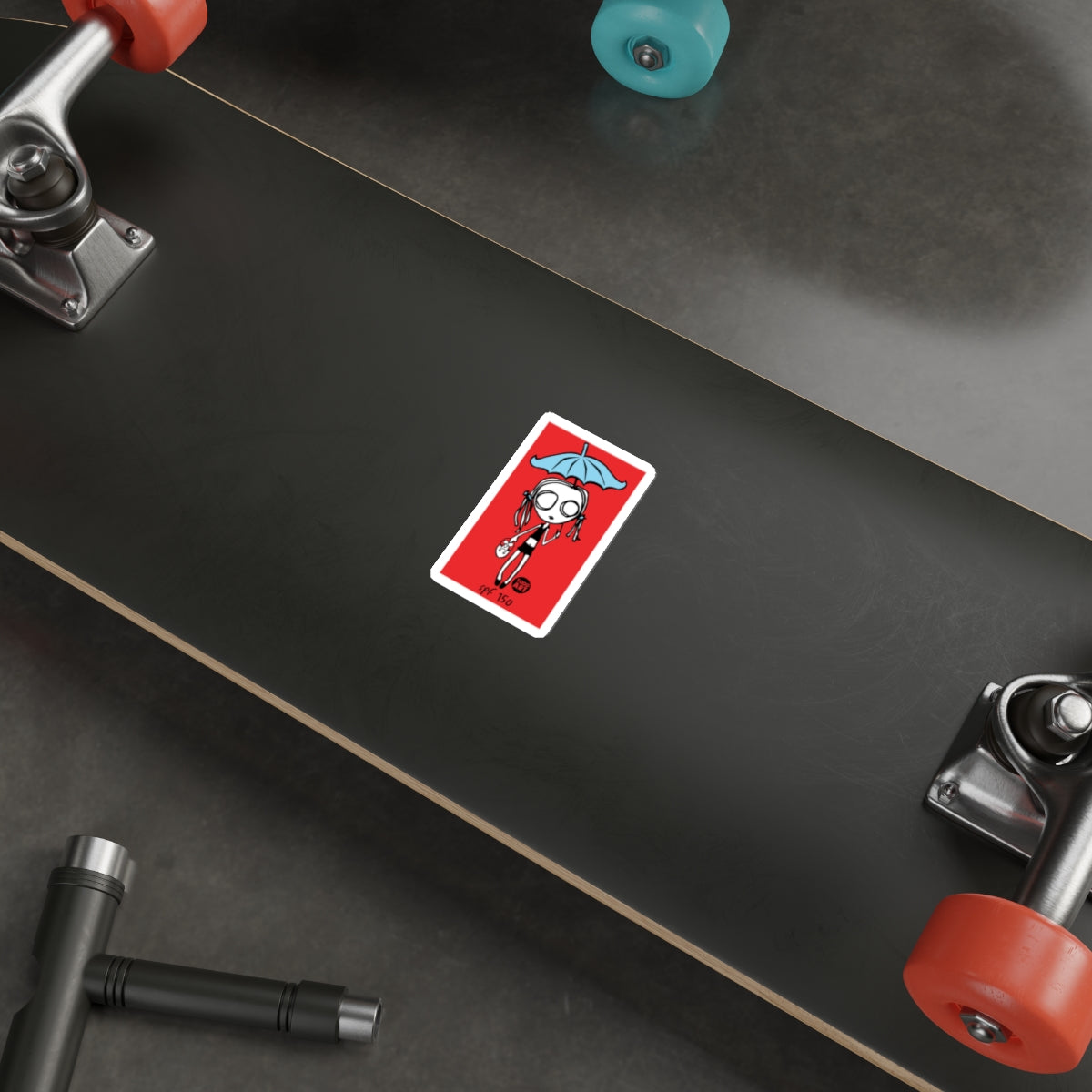 Unique Red Card Deck Design on Black Skateboard
