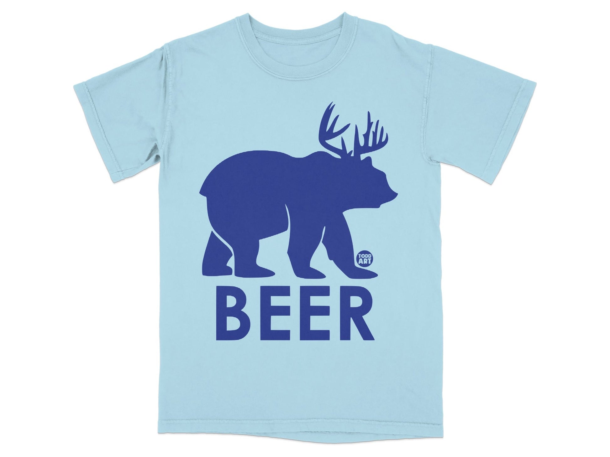 Unique Bear with Antlers Beer Graphic T-Shirt