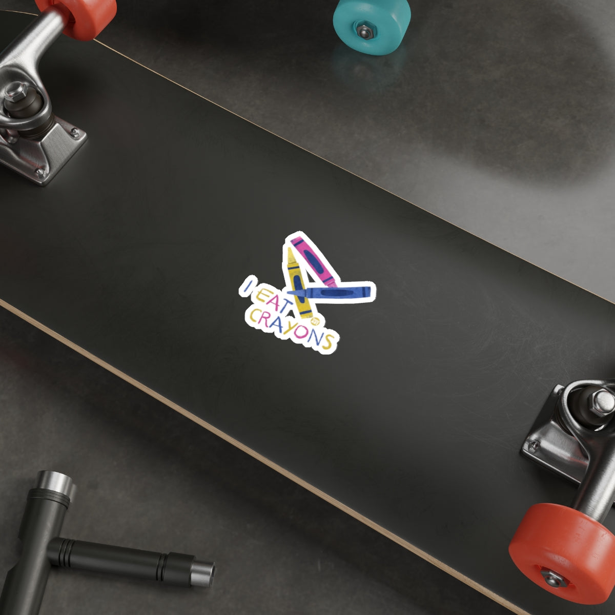 I Eat Crayons Sticker on Skateboard Deck Product