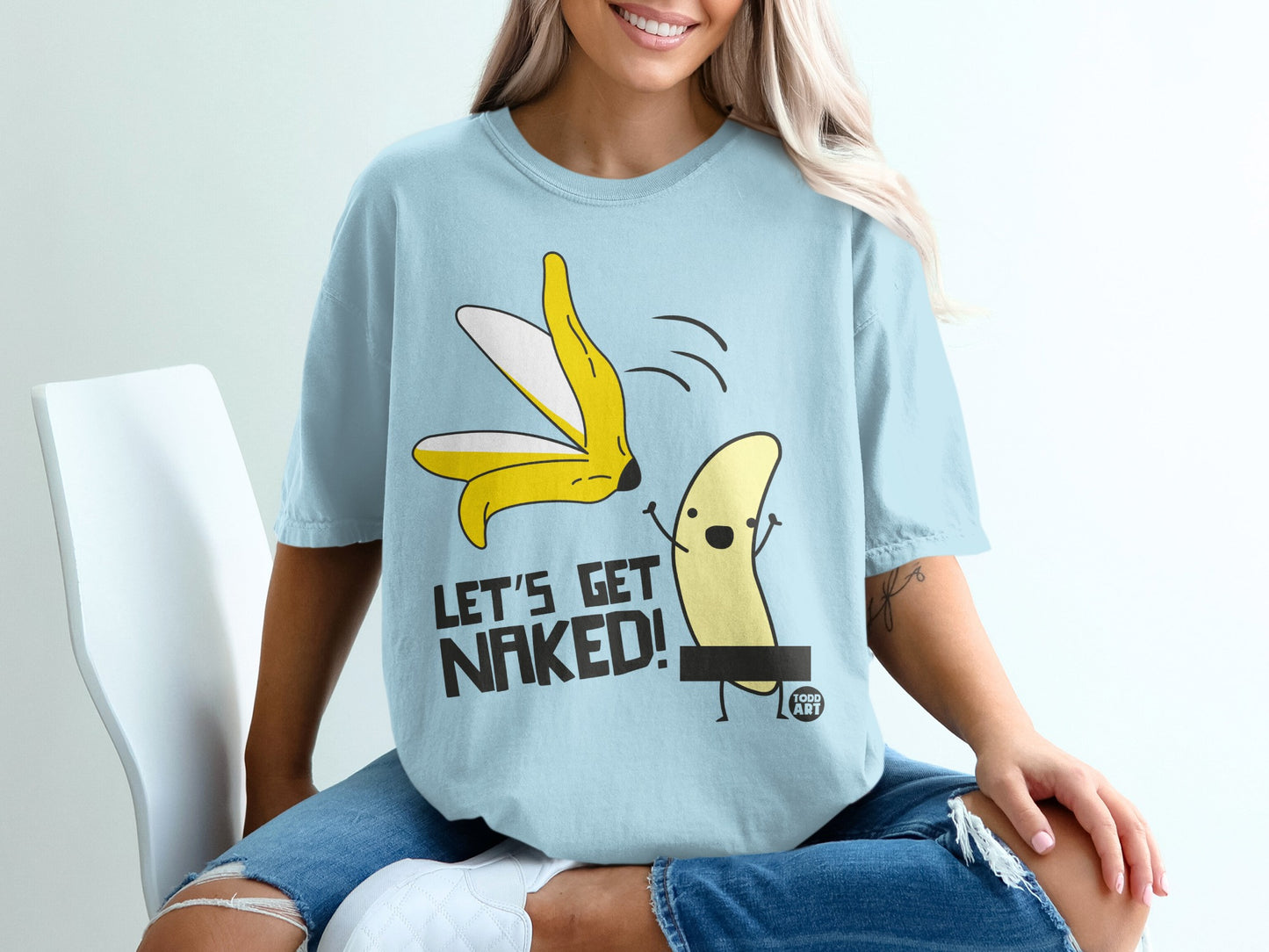 Let's Get Naked Banana Cartoon Light Blue T-Shirt product type