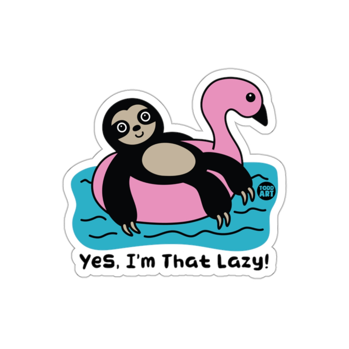 That Lazy Sloth In Flamingo Floaty with Water Design sticker