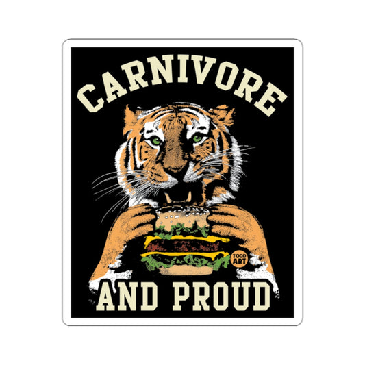 CARNIVORE AND PROUD Tiger Eating Burger sticker