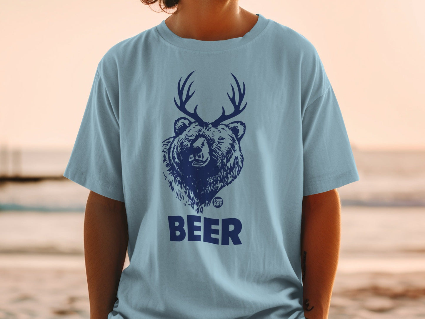 Bear with Antlers and Beer Design T-shirt