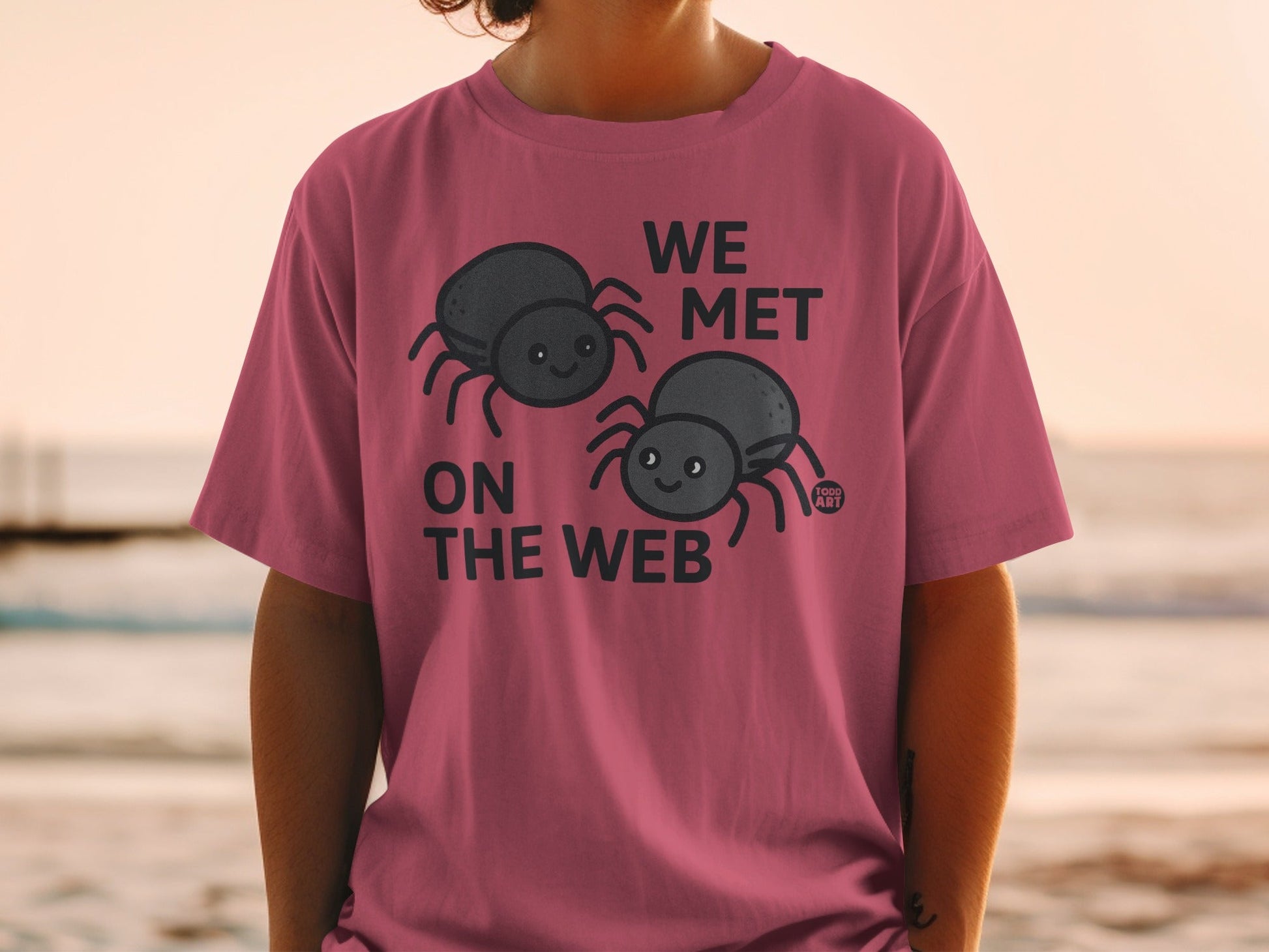 We Met On The Web Cartoon Spiders T-Shirt