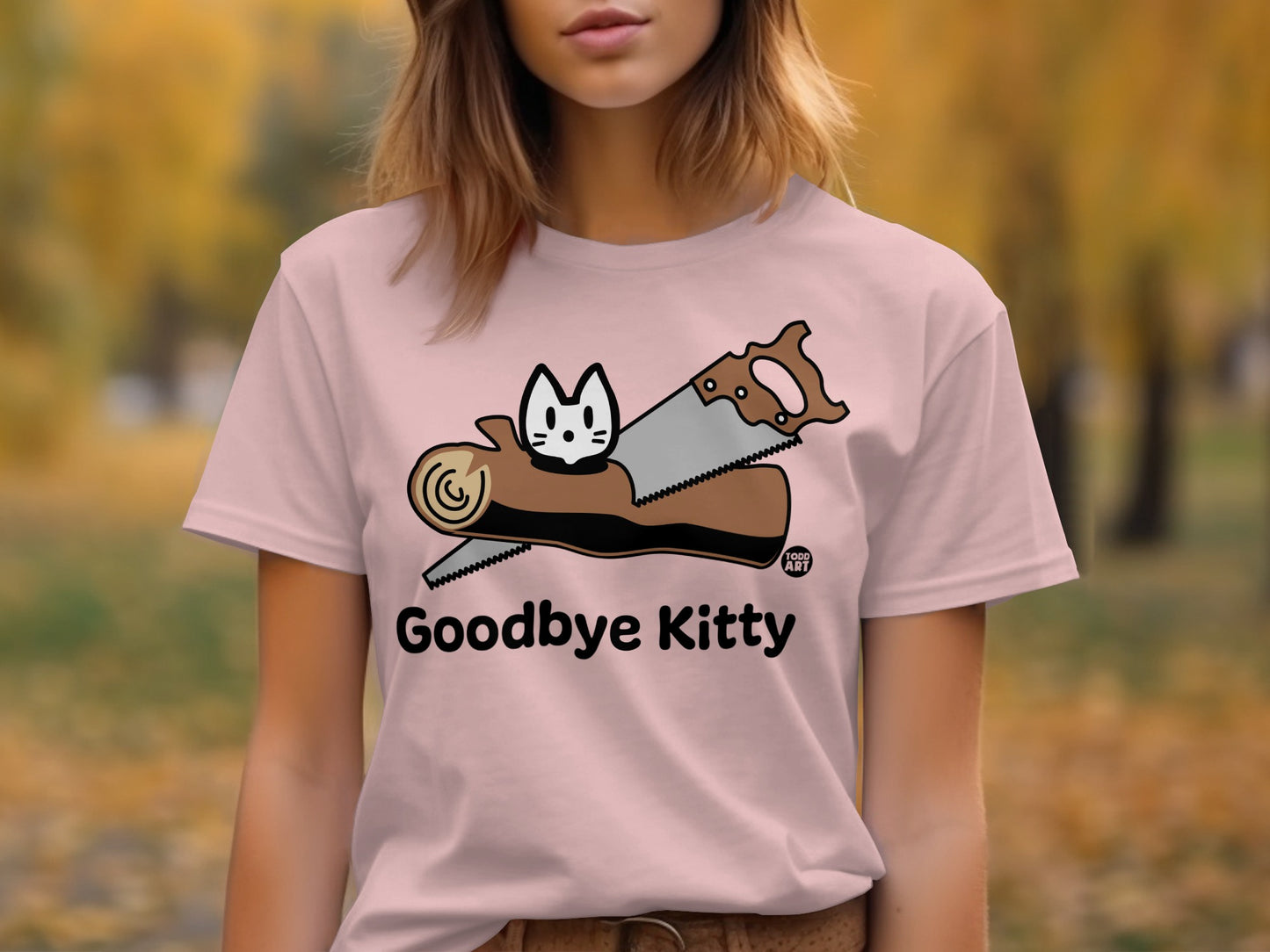 Goodbye Kitty Graphic T-Shirt with Cute Saw Design