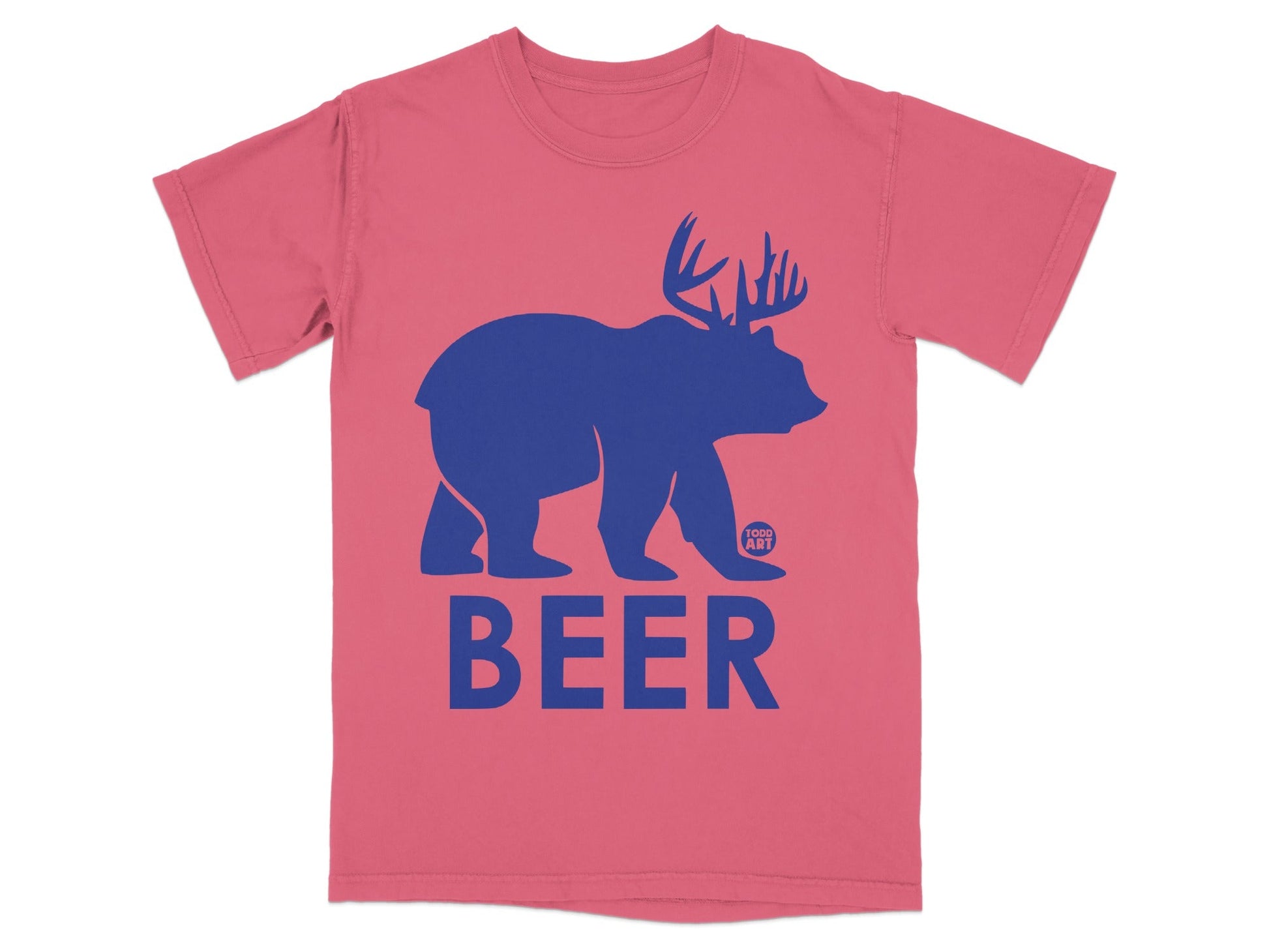 Beer Bear Graphic Printed Pink T-Shirt