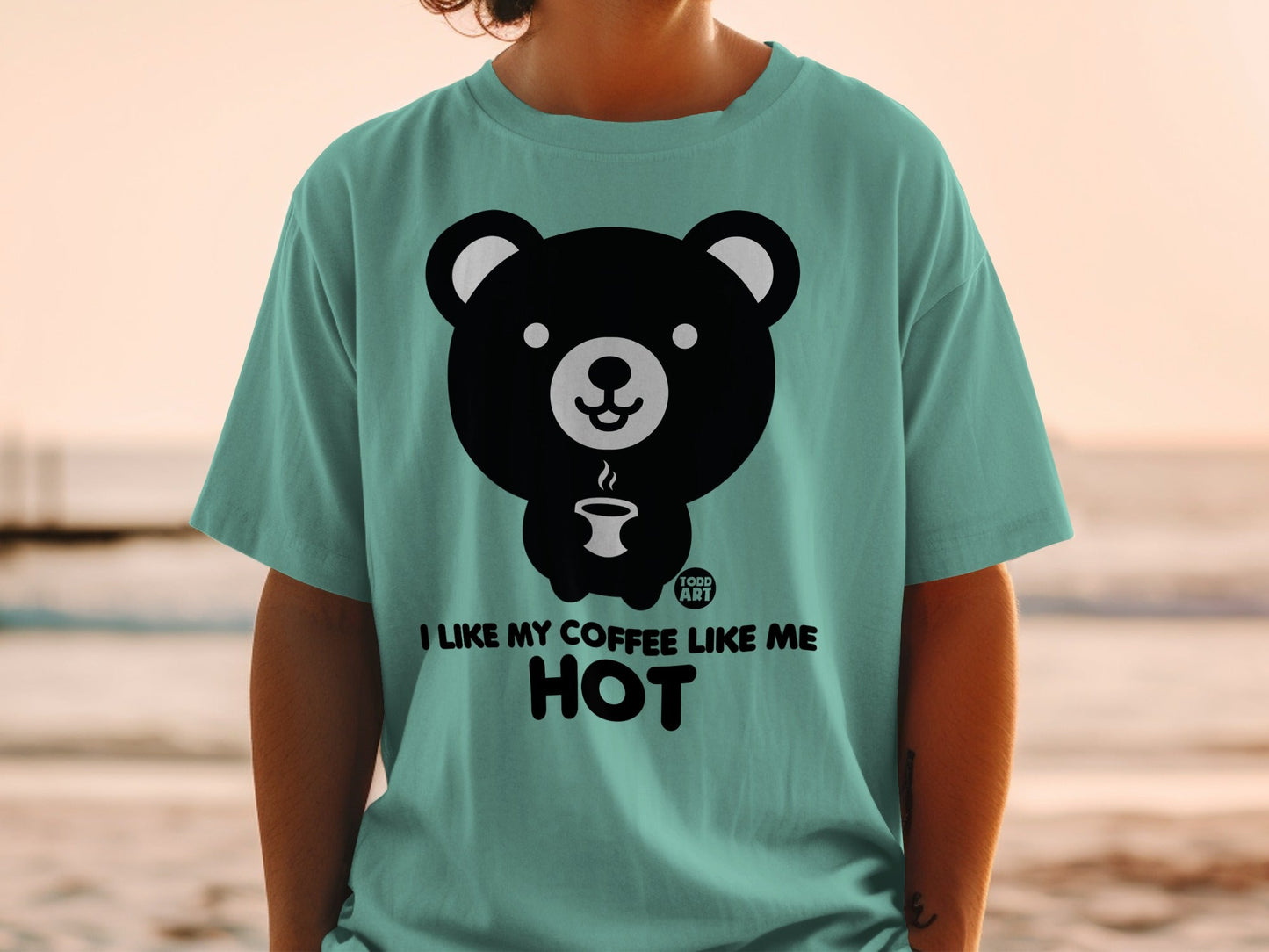 Cute Coffee Loving Bear Hot Design T-Shirt