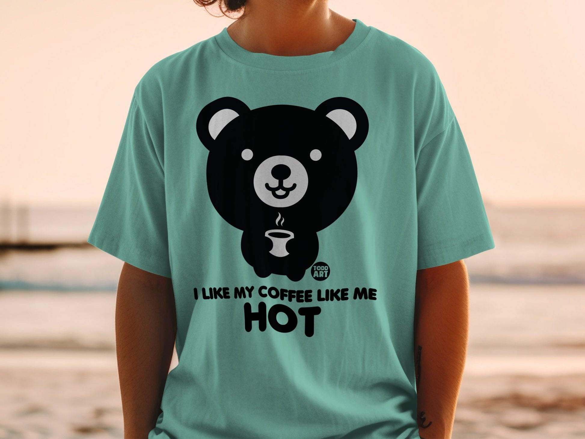 Cute Coffee Loving Bear Hot Design T-Shirt