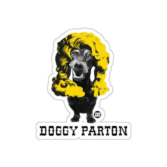 Doggy Parton Sticker with Black Dog and Yellow Hair