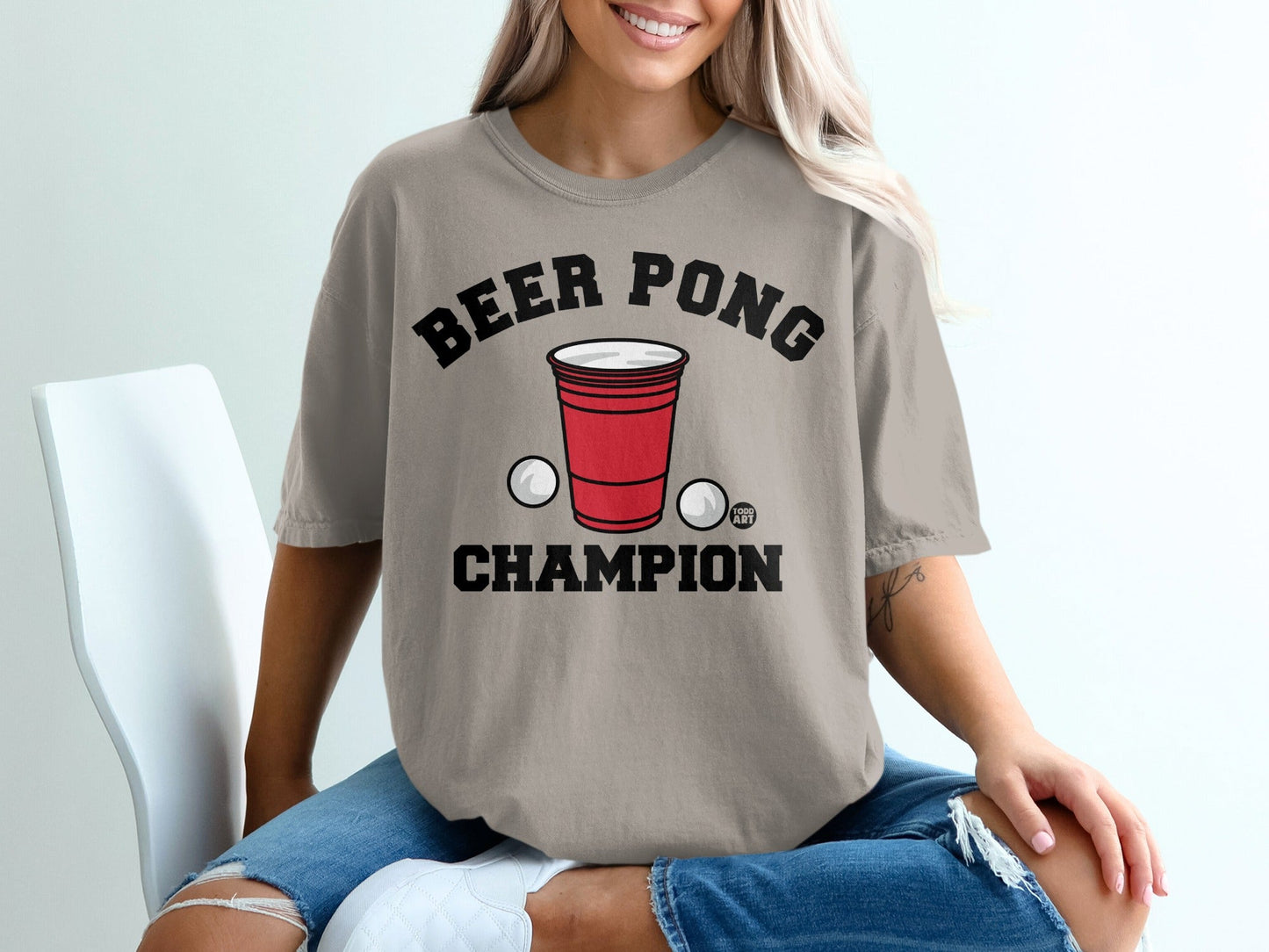 Beer Pong Champion Graphic Tee Shirt Casual Top