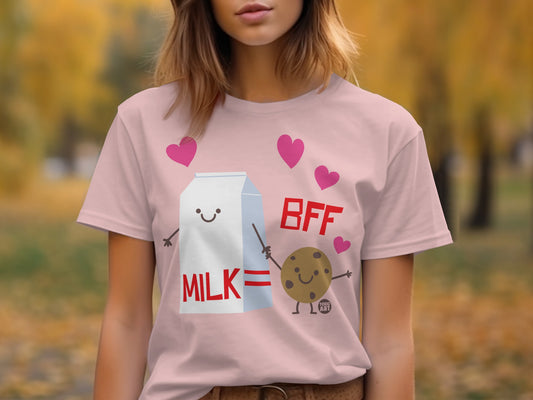 Cute Milk and Cookie BFF Hearts Graphic T-Shirt