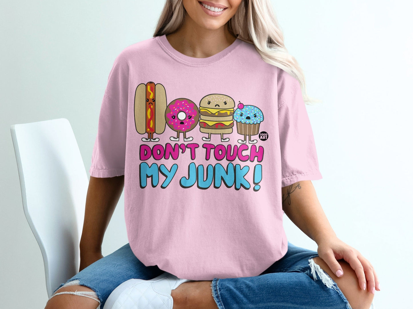 Funny Hotdog Donut Burger Muffin Don't Touch My Junk Shirt