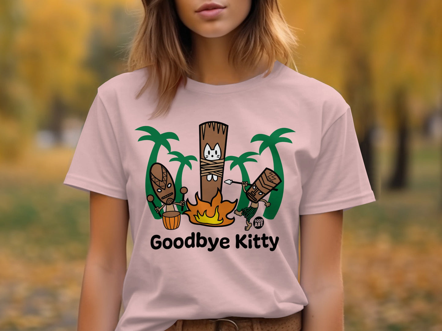 Goodbye Kitty Tiki Themed Graphic T-Shirt