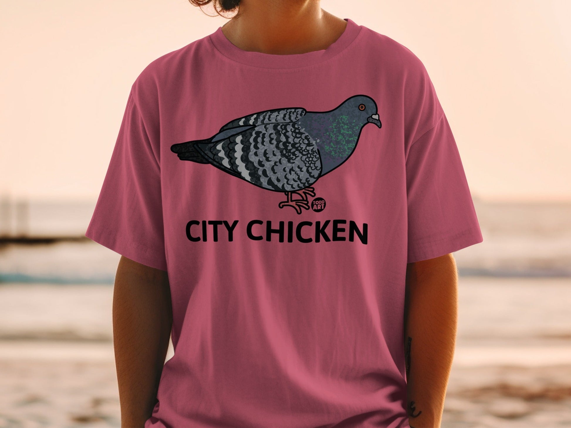 City Chicken Graphic on Pink Tee Shirt