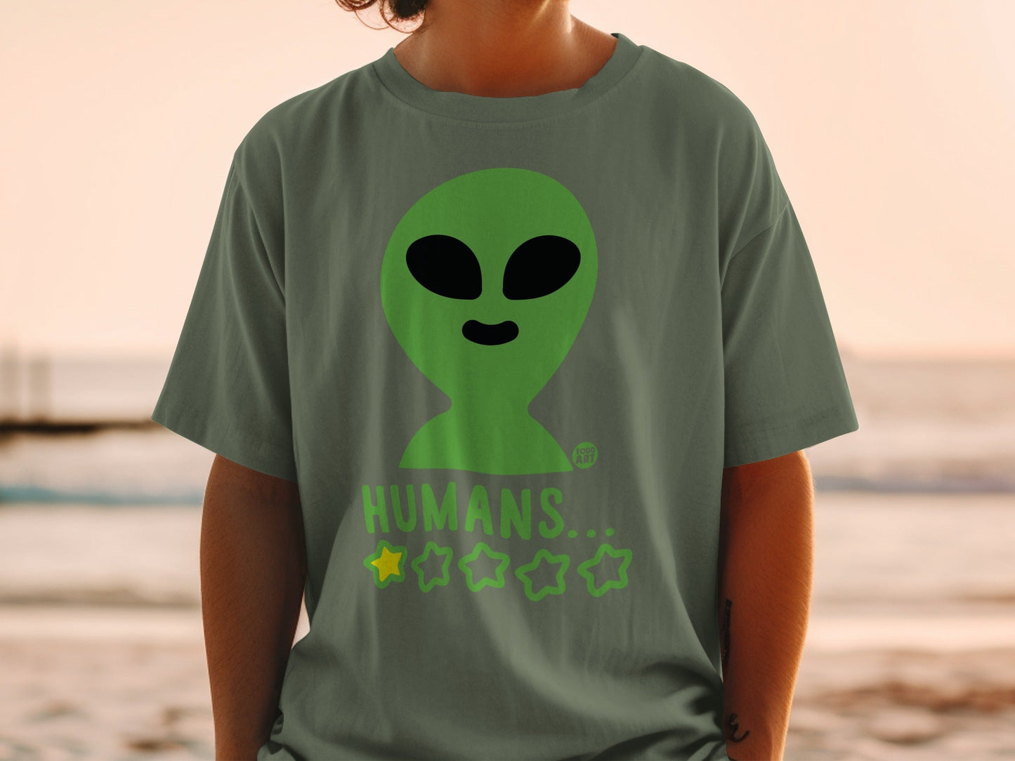 Humans One Star Green Alien Graphic T-shirt