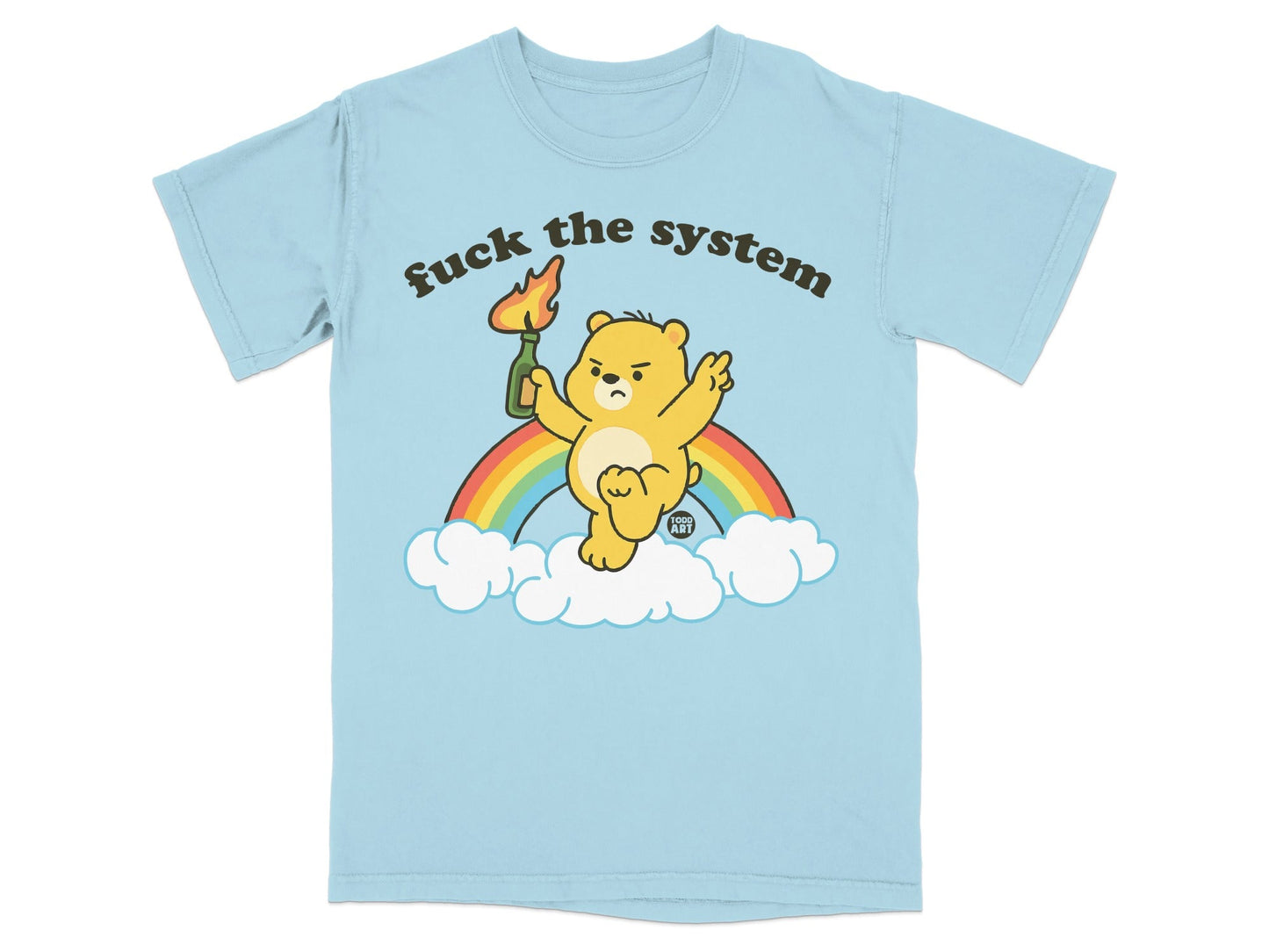 Fuck The System Bear With Rainbow T-Shirt