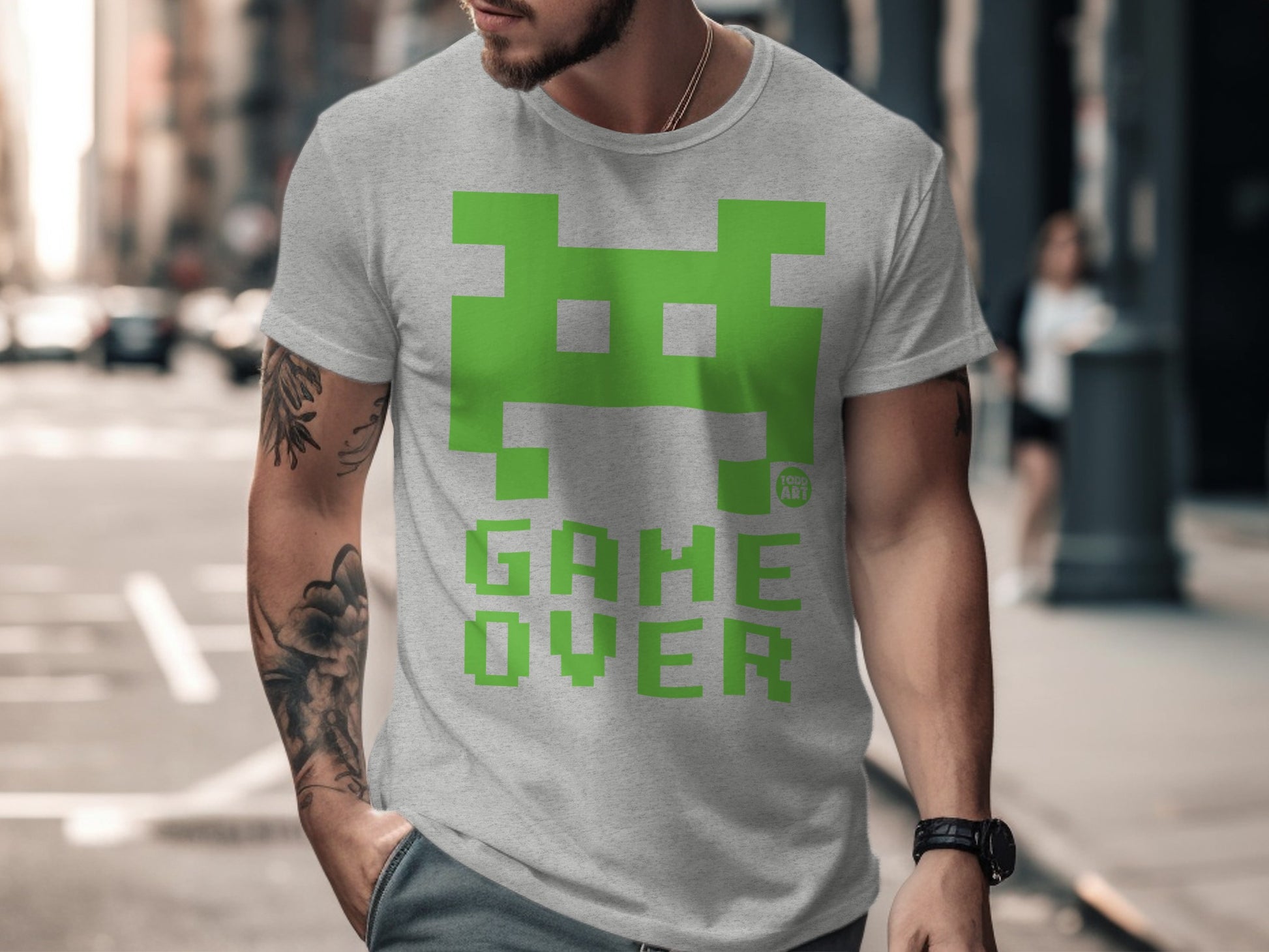 Game Over Pixel Art Graphic T Shirt for Casual Wear