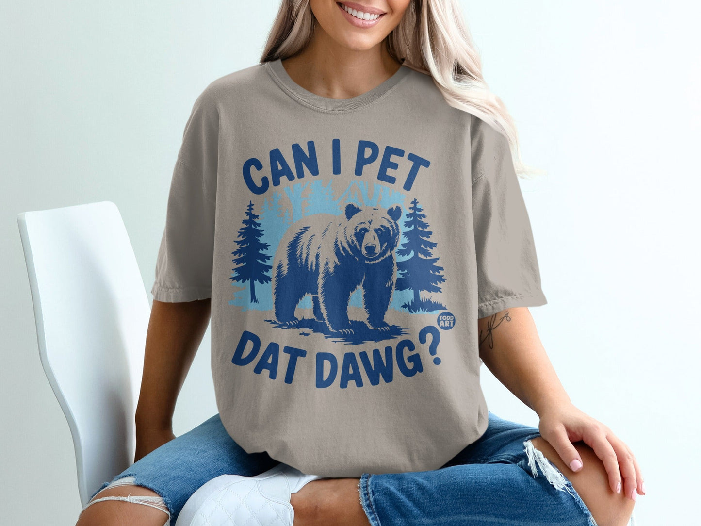 Can I Pet Dat Dawg Bear Graphic Tee Shirt
