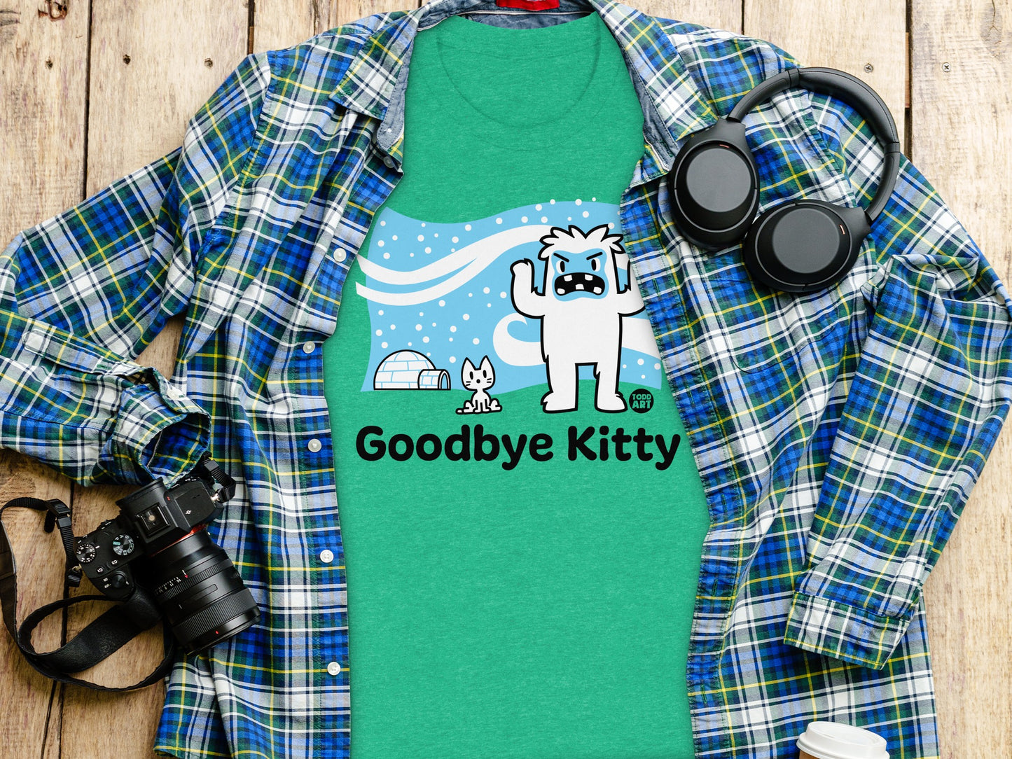 Goodbye Kitty Yeti Cartoon Graphic T-Shirt