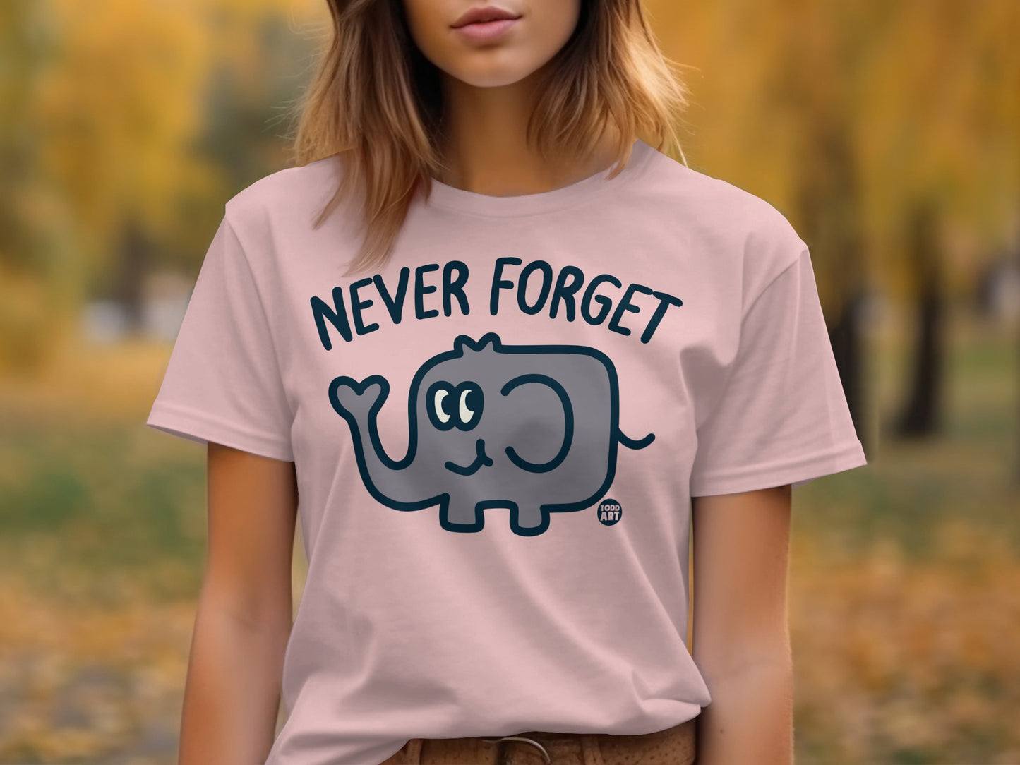 NEVER FORGET Cute Elephant Graphic T-shirt